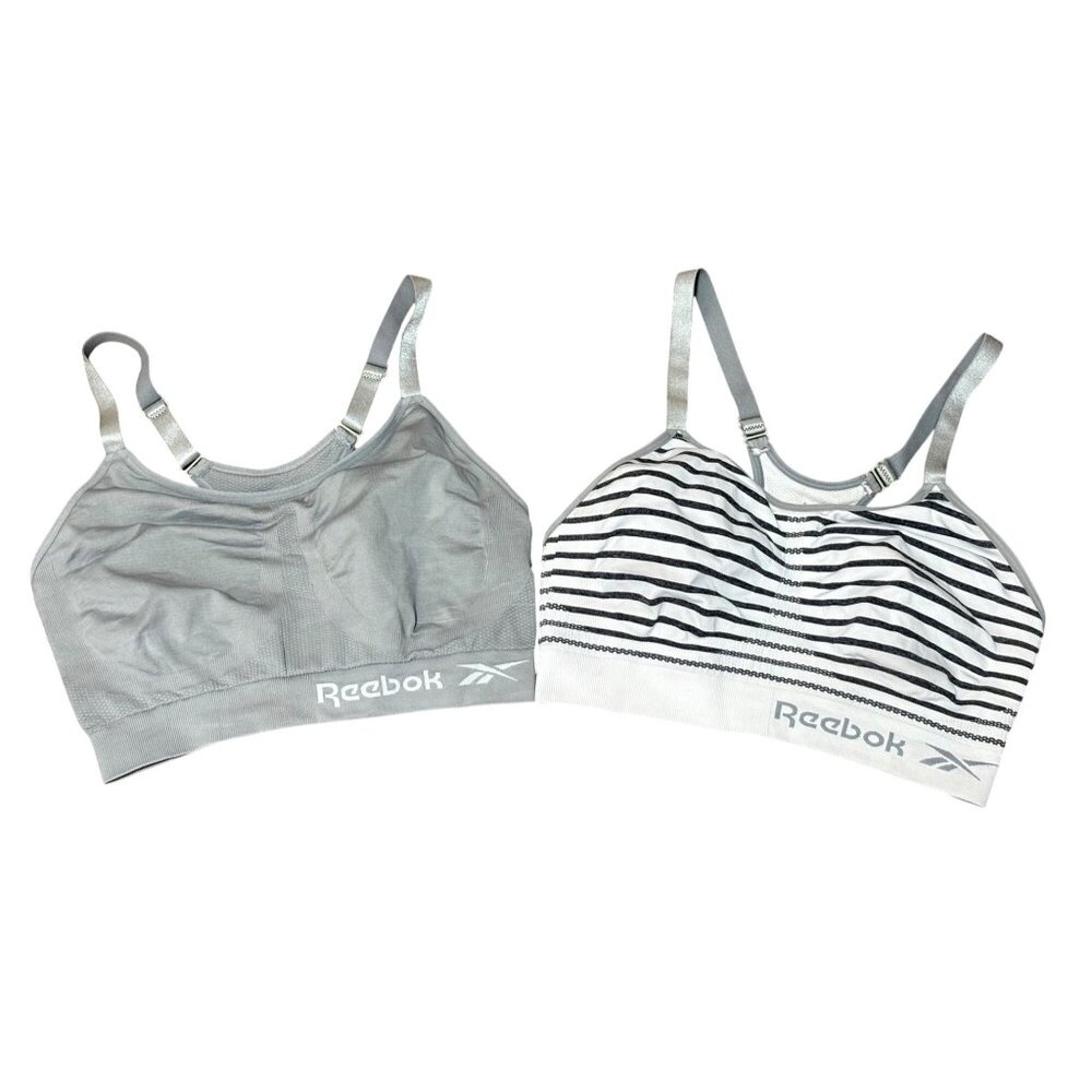 REEBOK WOMENS SPORTS BRA SIZE L PERFORMANCE RACERBACK WHITE AND GREY